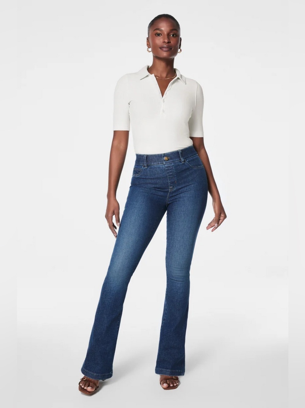 SPANX‎ ReDefine Flare Jeans Pull On High Rise Size XL Medium Indigo Sculpt